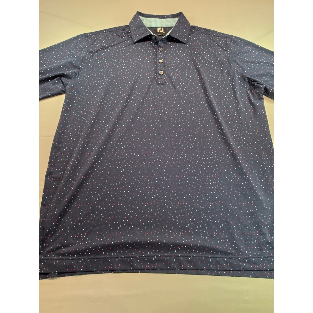 FootJoy Mens XL Polo Shirt Navy Blue Dash Print SHCC Golf Lisle Performance FJ
